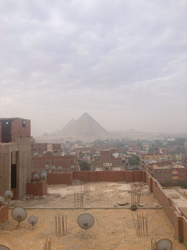 Smoggy view of Cairo's pyramids